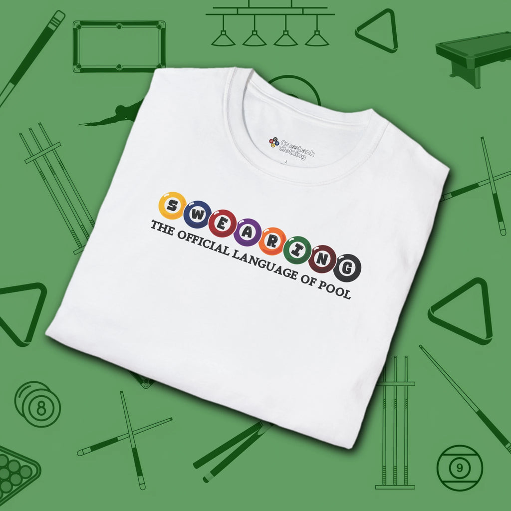 Swearing Pool Balls T-Shirt, in White color, billiards shirt, folded view