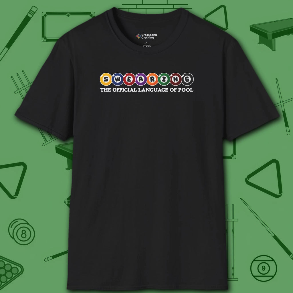 Swearing Pool Balls T-Shirt, in Black color, billiards shirt, front view