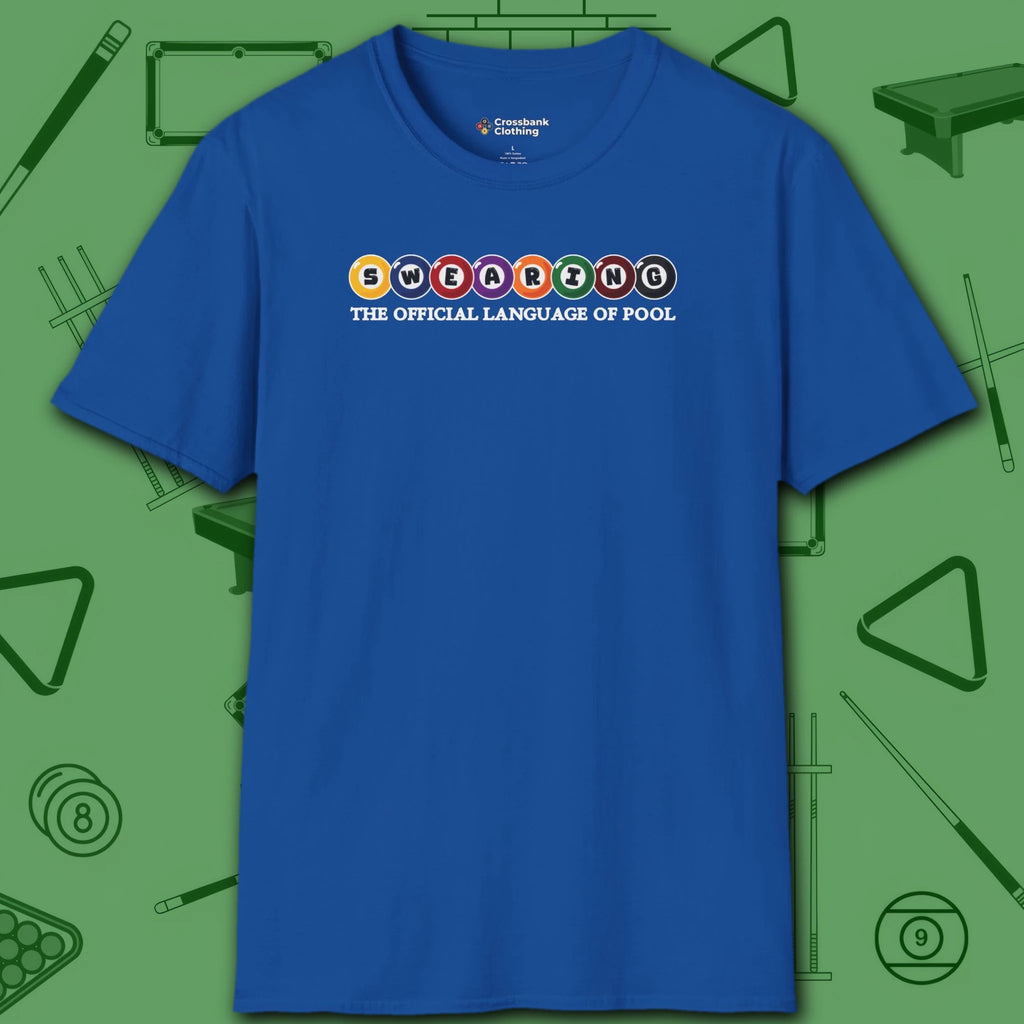 Swearing Pool Balls T-Shirt, in Royal color, billiards shirt, front view
