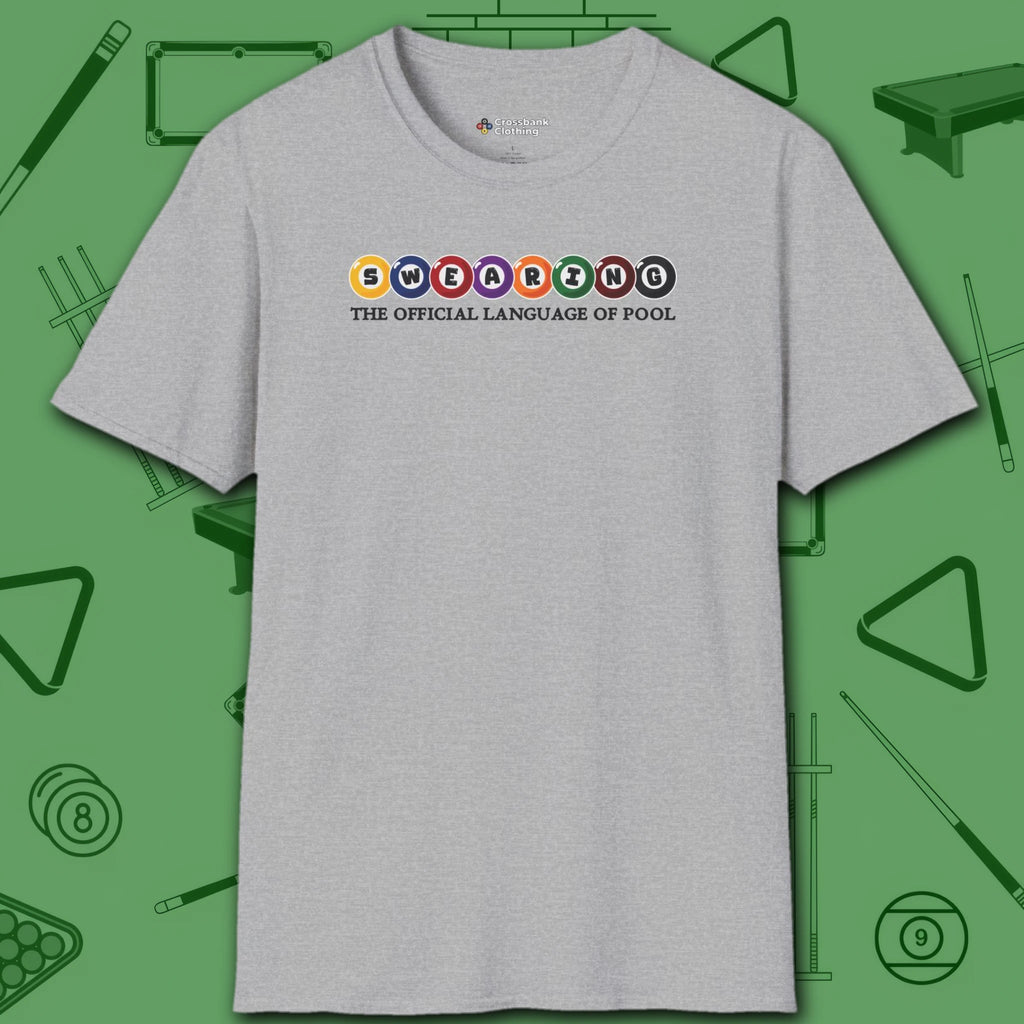 Swearing Pool Balls T-Shirt, in Sport Grey color, billiards shirt, front view