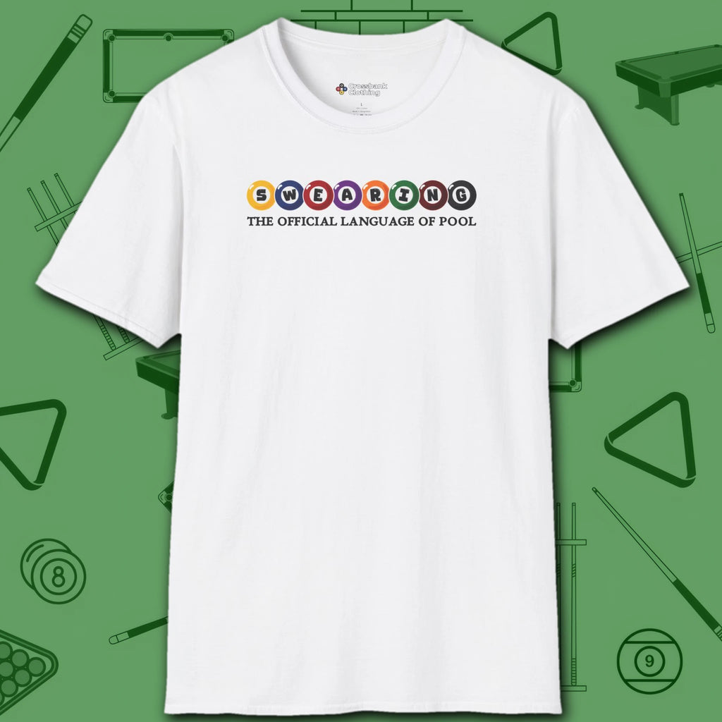 Swearing Pool Balls T-Shirt, in White color, billiards shirt, front view