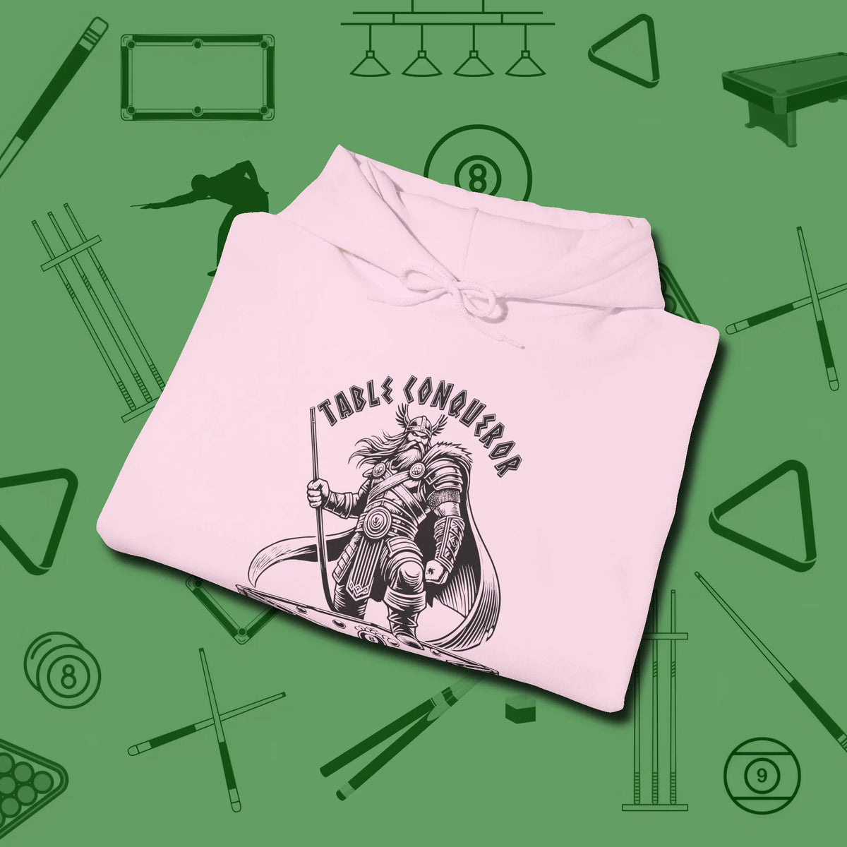 Table Conqueror Hoodie, folded view, in Light Pink for players who live the game