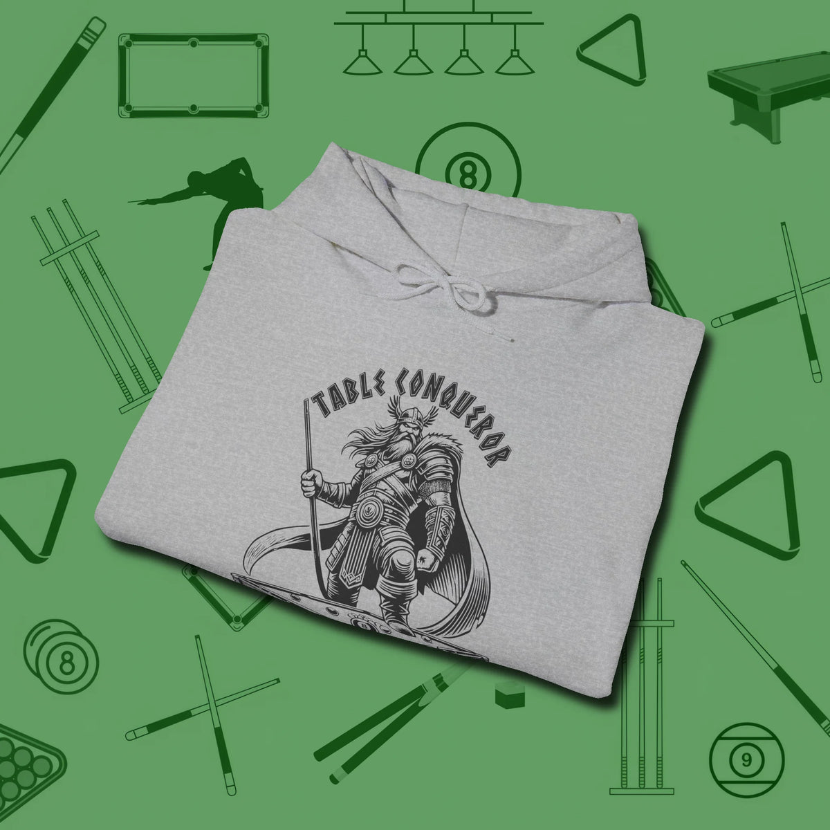 Table Conqueror Hoodie, folded view, in Sport Grey for hustlers who keep it honest