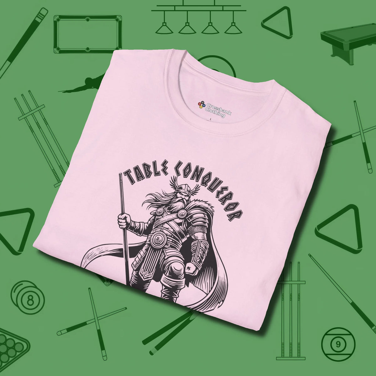 Table Conqueror T-Shirt, folded view, in Light Pink from chalk to clutch, look the part