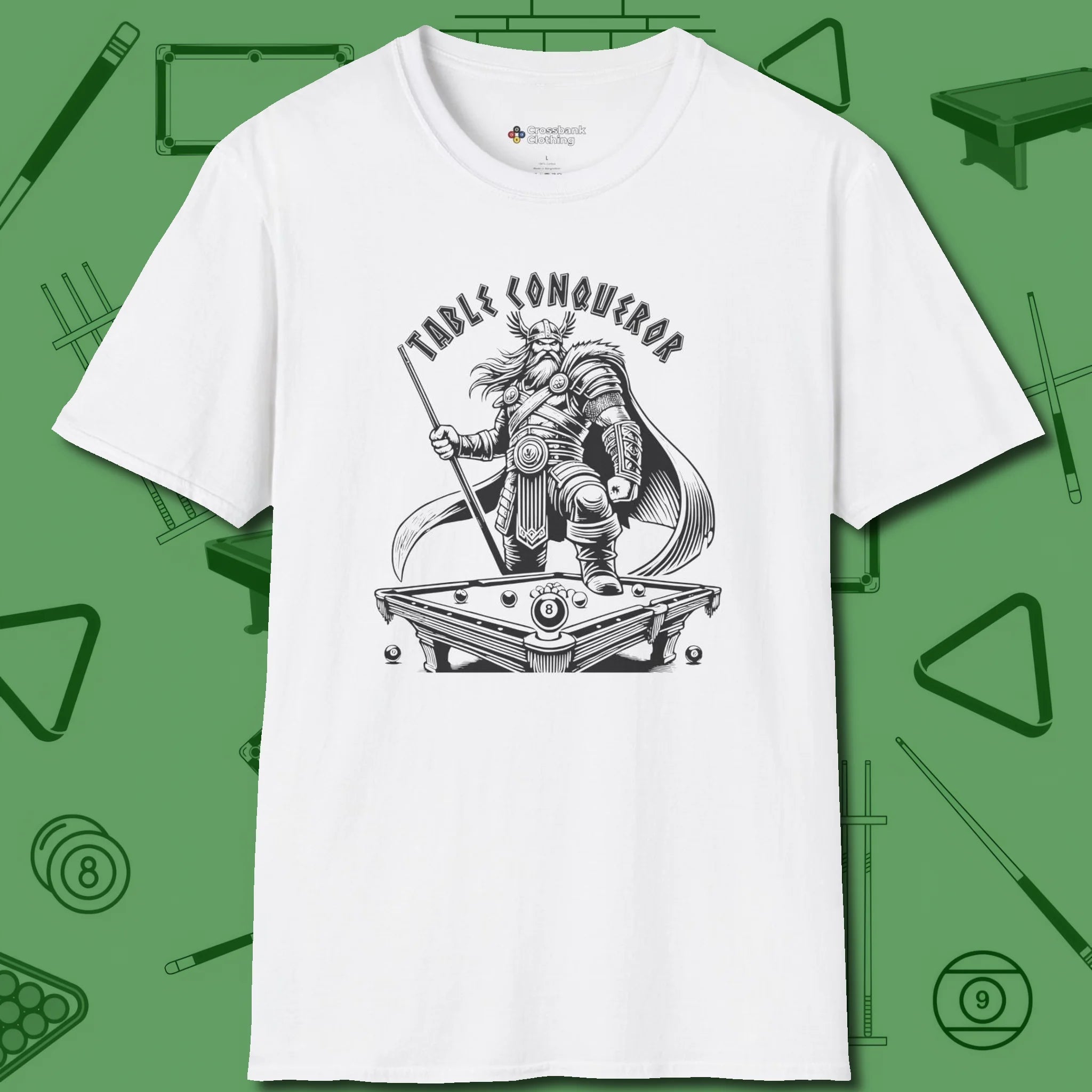 Table Conqueror T-Shirt, front view, in White from chalk to clutch, look the part