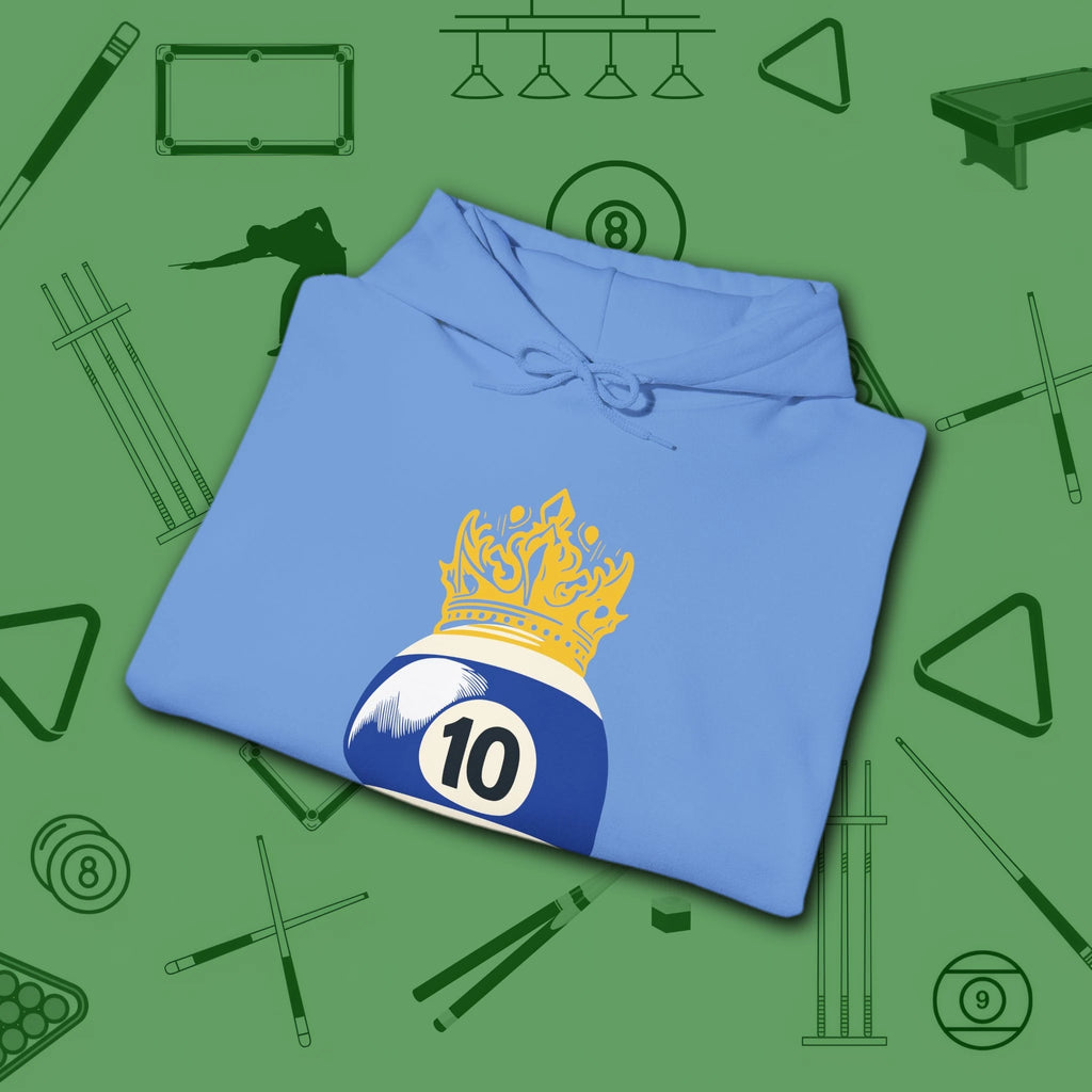 Table Royalty Hoodie, in Carolina Blue color, billiards shirt, folded view
