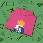 Table Royalty Hoodie, in Heliconia color, billiards shirt, folded view