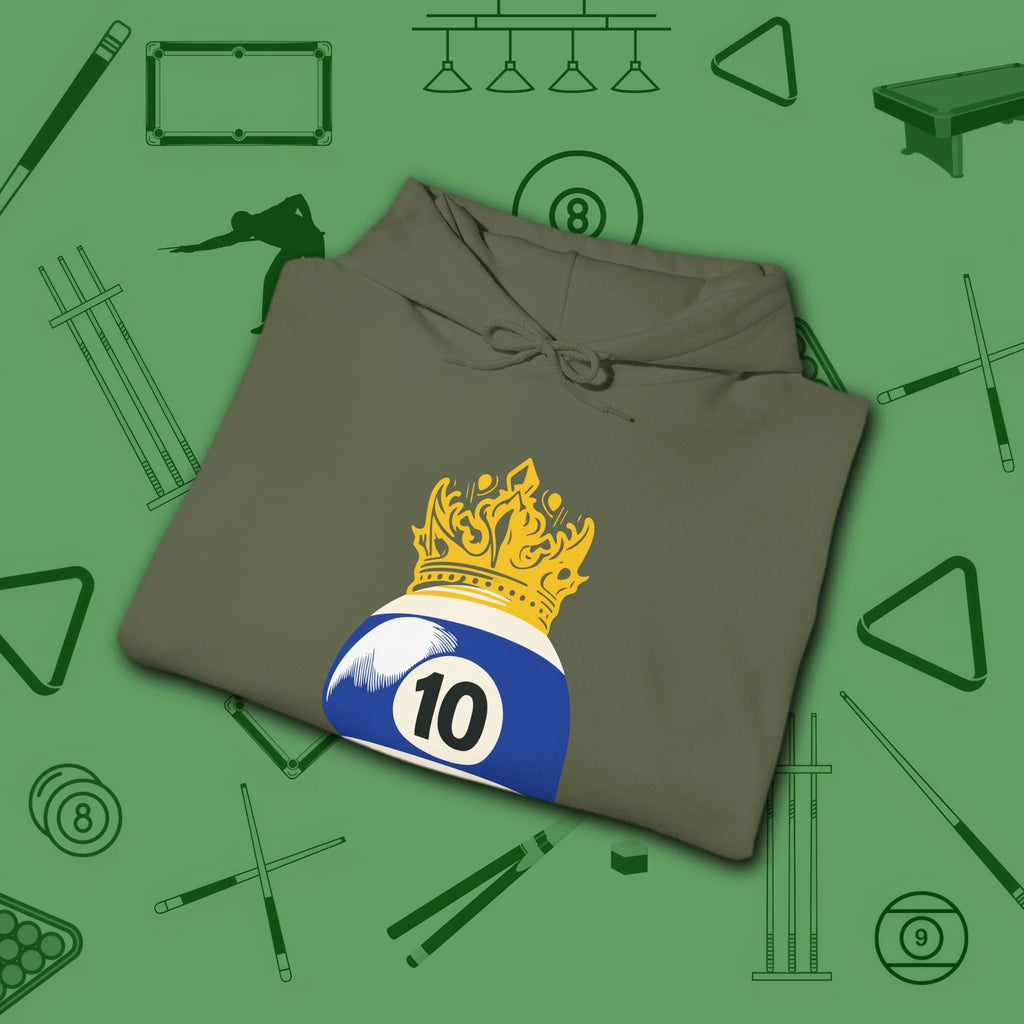 Table Royalty Hoodie, in Military Green color, billiards shirt, folded view