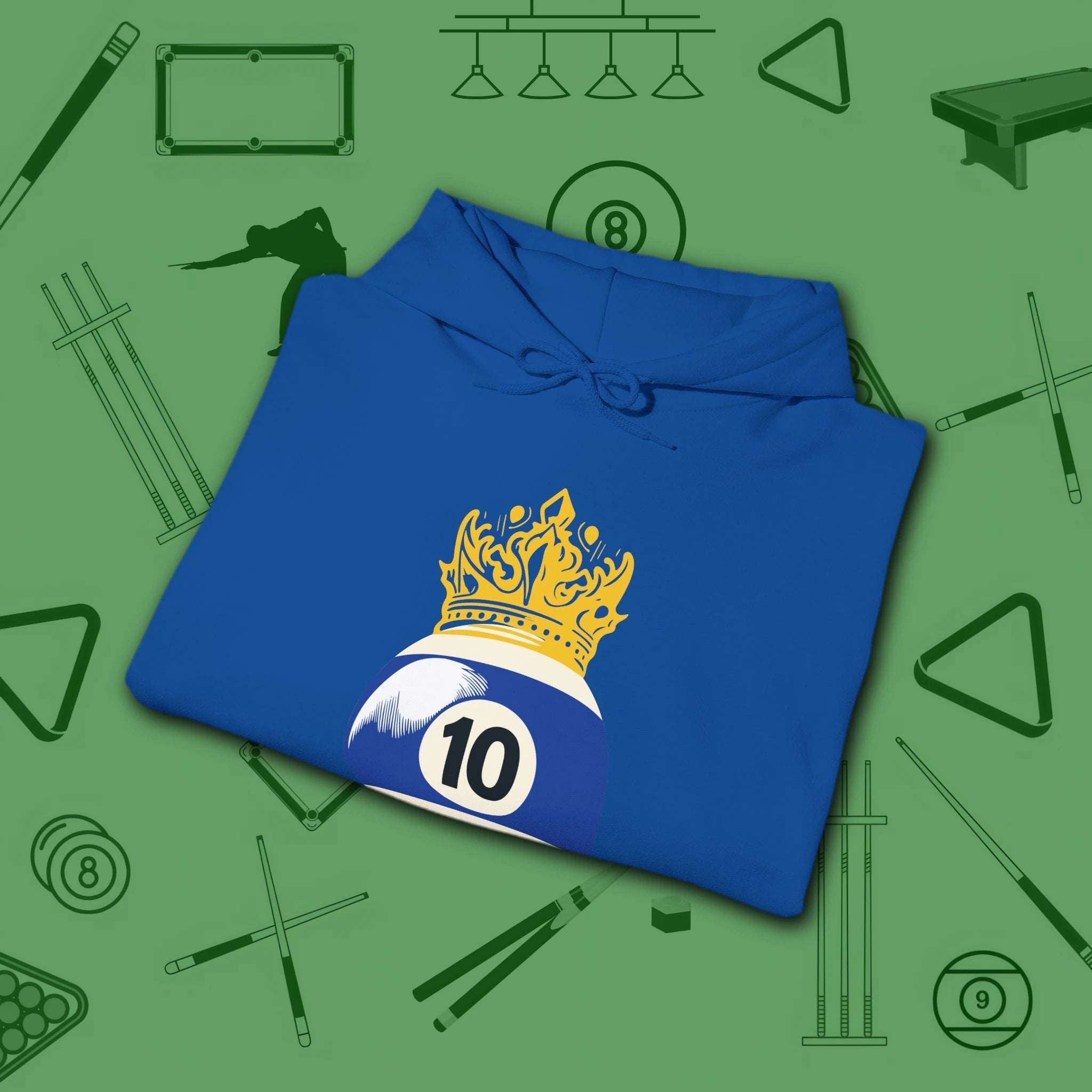 Table Royalty Hoodie, in Royal color, billiards shirt, folded view