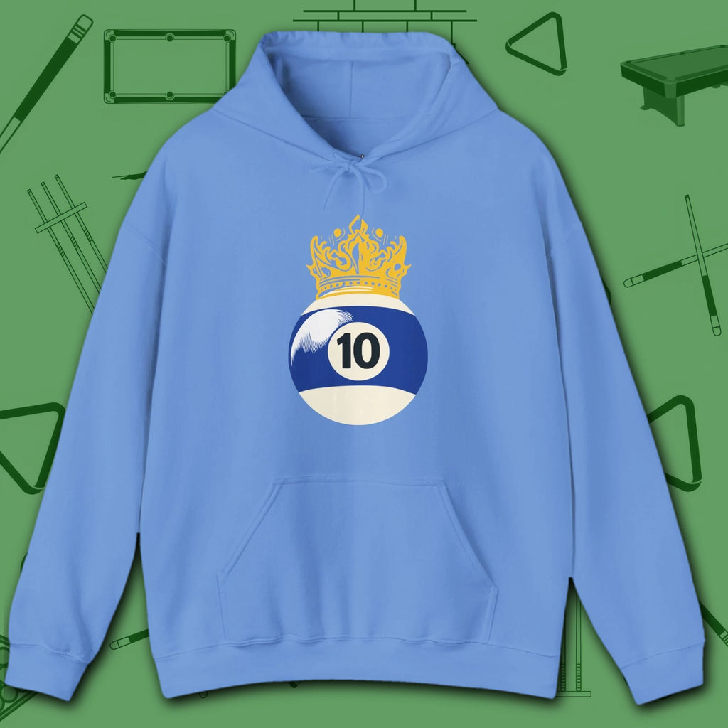 Table Royalty Hoodie, in Carolina Blue color, billiards shirt, front view