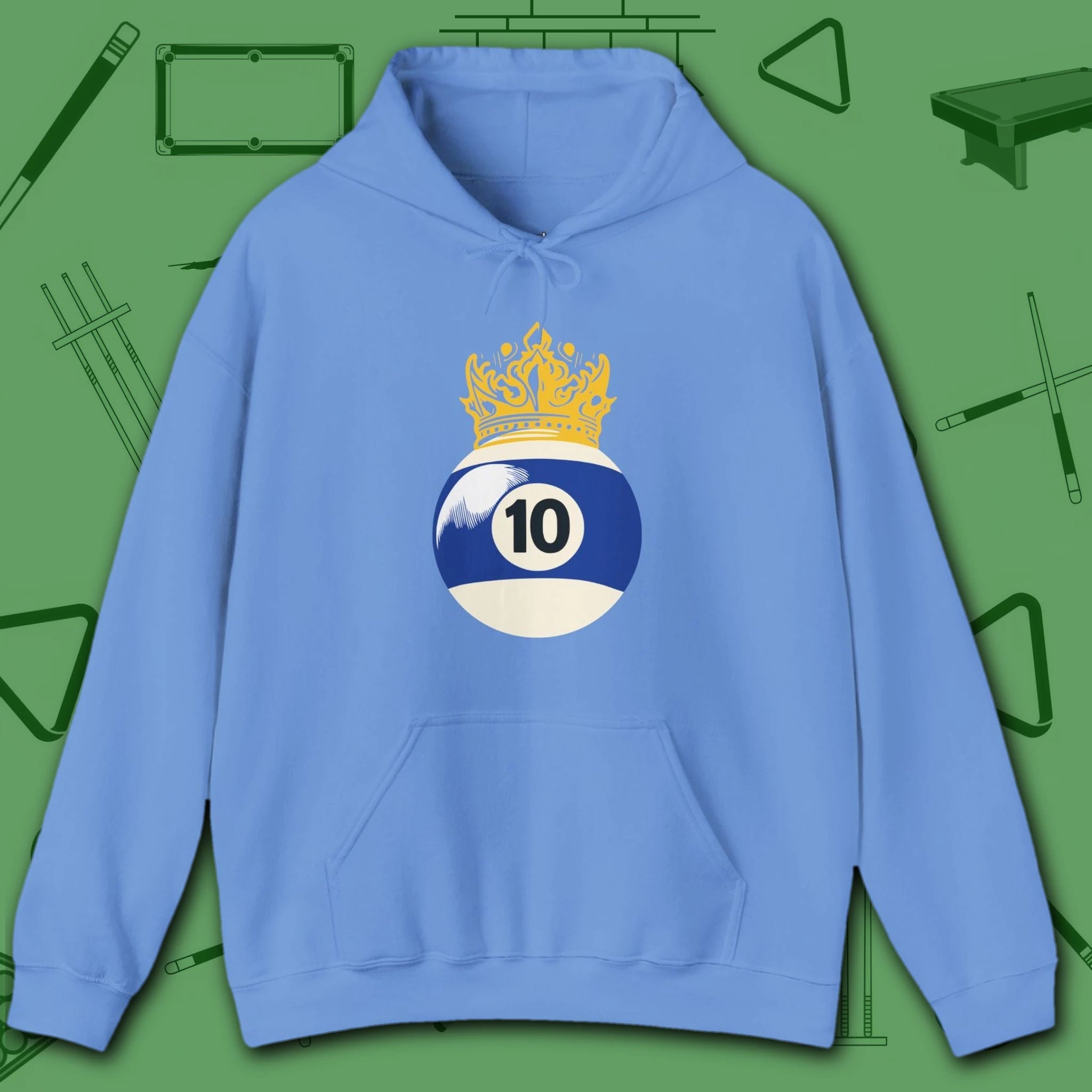 Table Royalty Hoodie, in Carolina Blue color, billiards shirt, front view