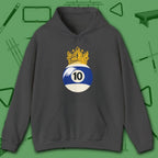Table Royalty Hoodie, in Dark Heather color, billiards shirt, front view