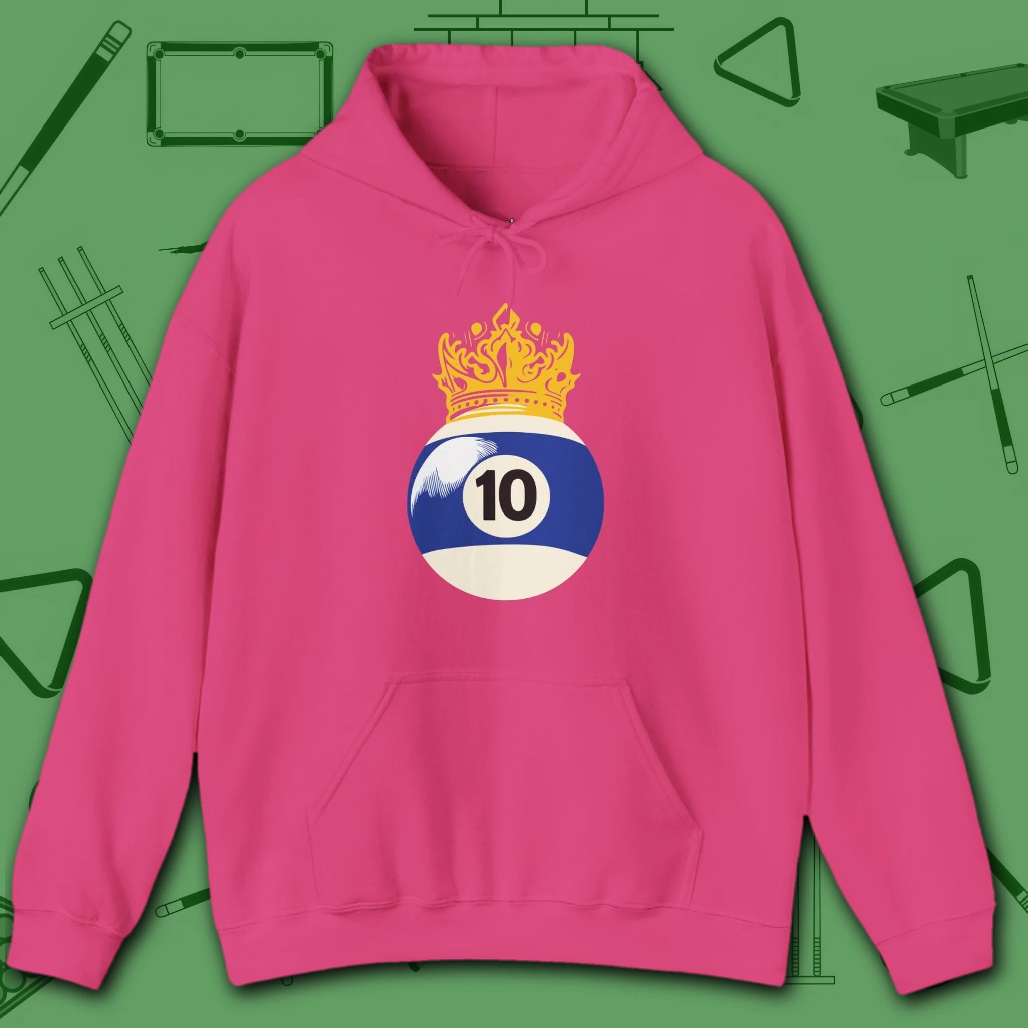 Table Royalty Hoodie, in Heliconia color, billiards shirt, front view