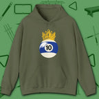 Table Royalty Hoodie, in Military Green color, billiards shirt, front view