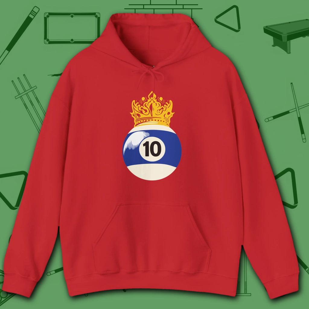 Table Royalty Hoodie, in Red color, billiards shirt, front view
