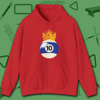 Table Royalty Hoodie, in Red color, billiards shirt, front view