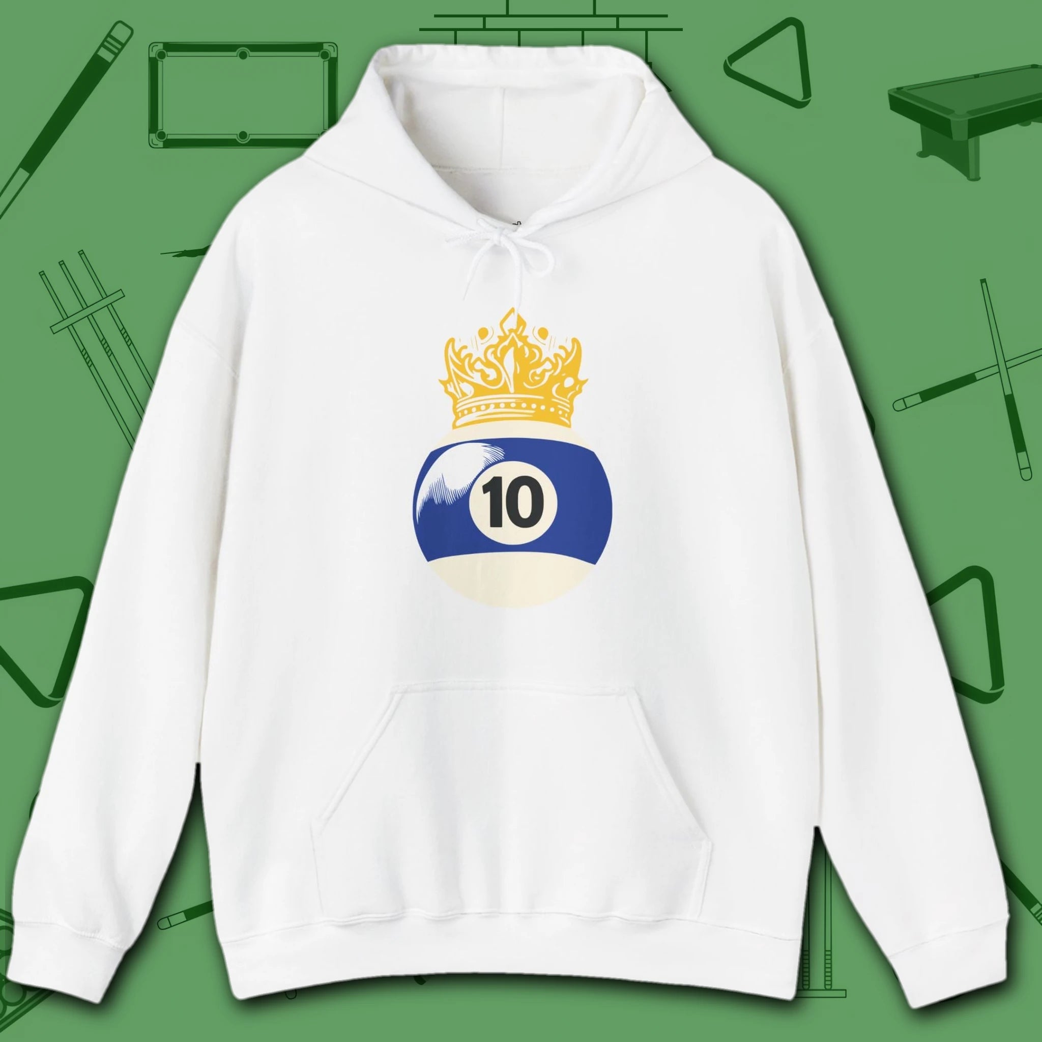 Table Royalty Hoodie, in White color, billiards shirt, front view
