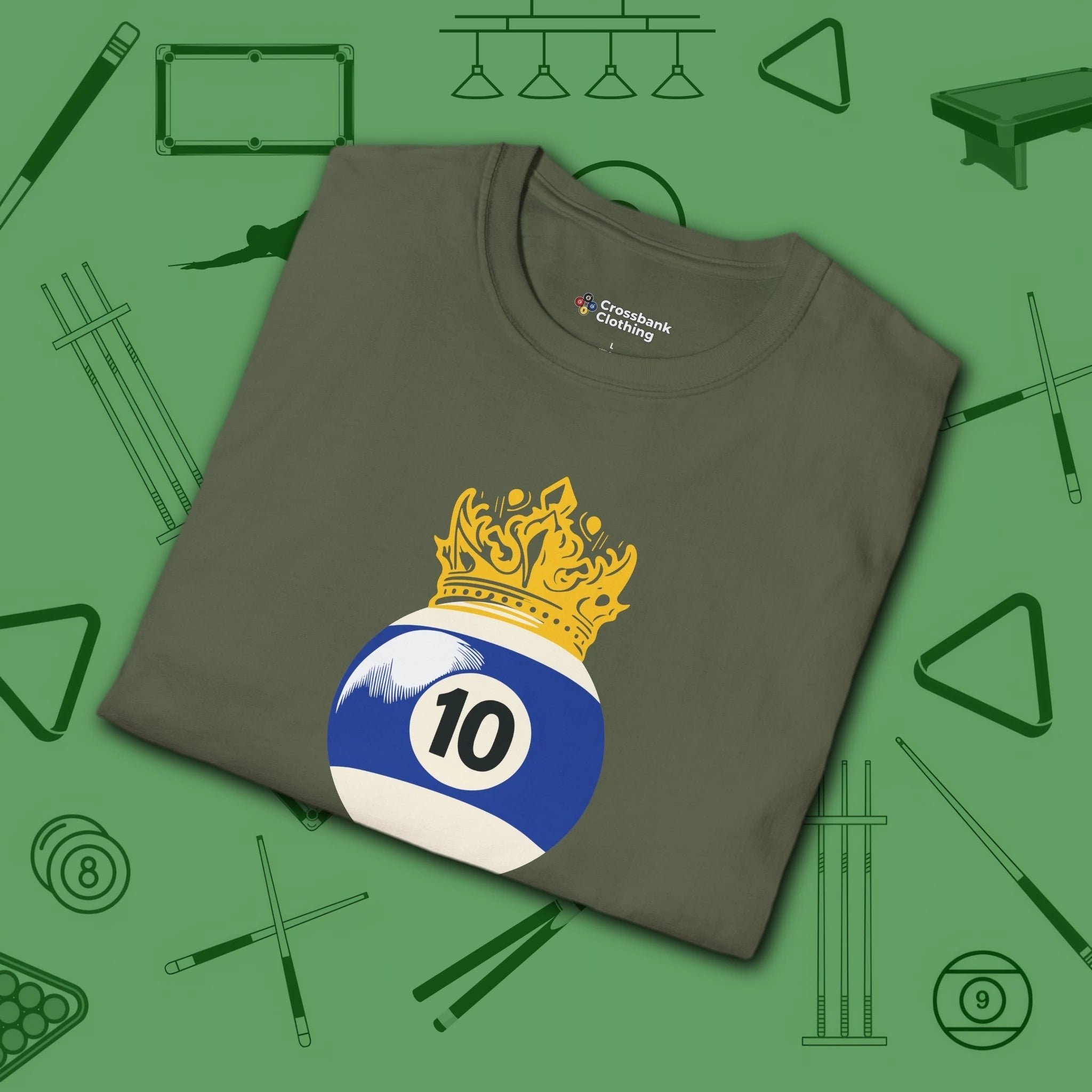 Table Royalty T-Shirt, in Military Green color, billiards shirt, folded view