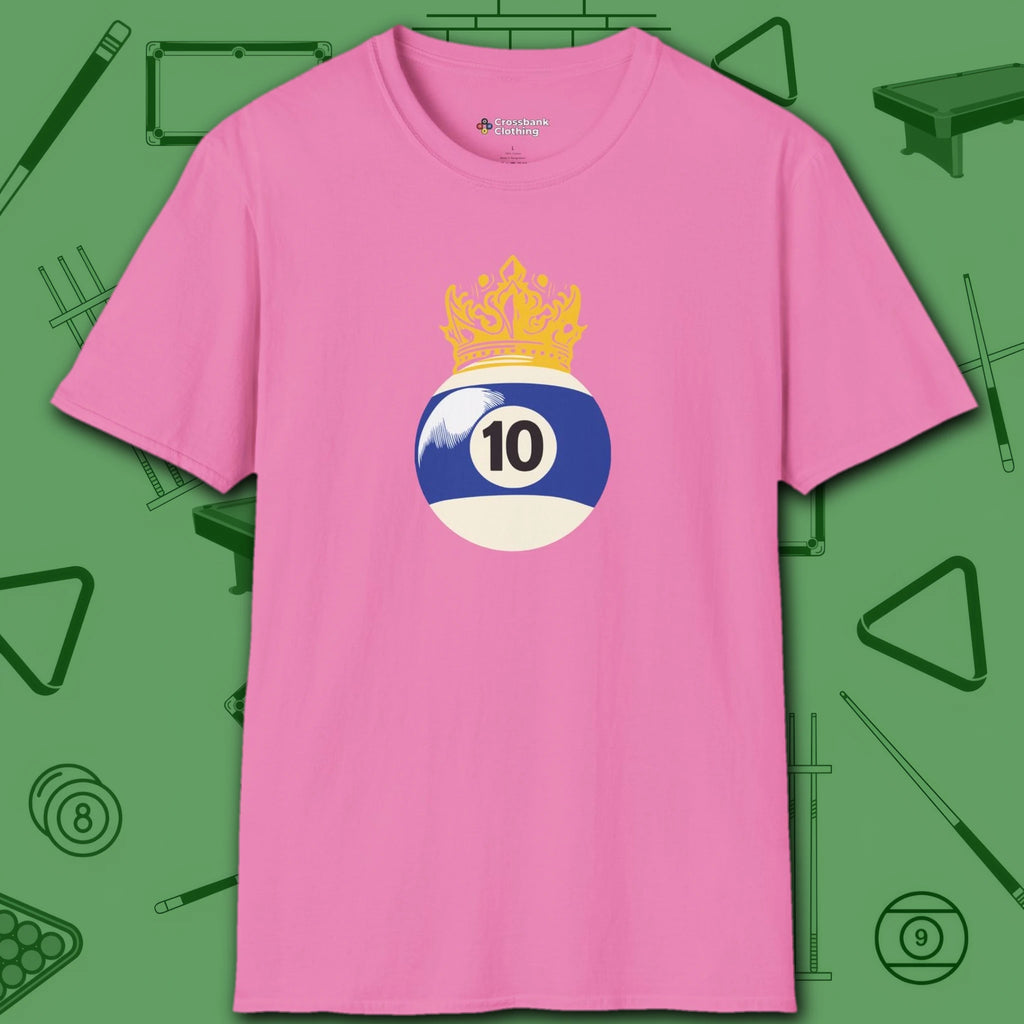 Table Royalty T-Shirt, in Azalea color, billiards shirt, front view