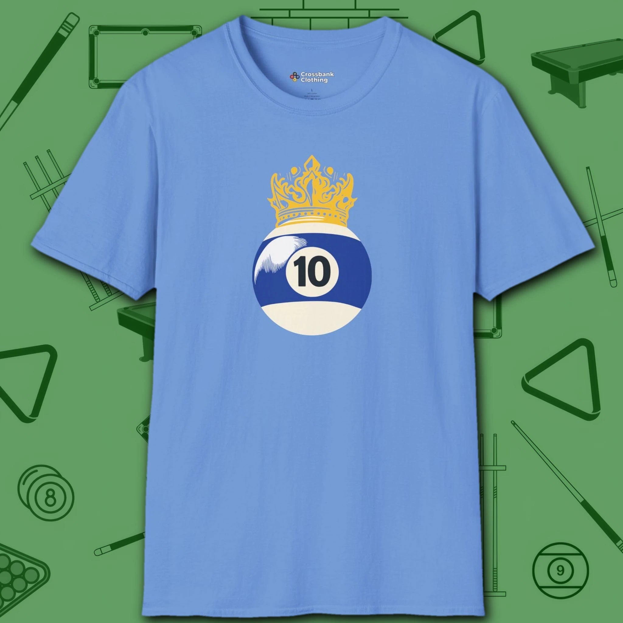 Table Royalty T-Shirt, in Carolina Blue color, billiards shirt, front view