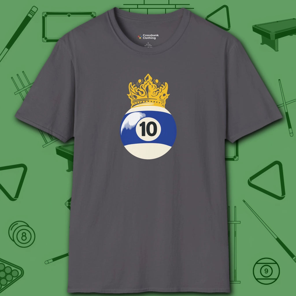 Table Royalty T-Shirt, in Charcoal color, billiards shirt, front view