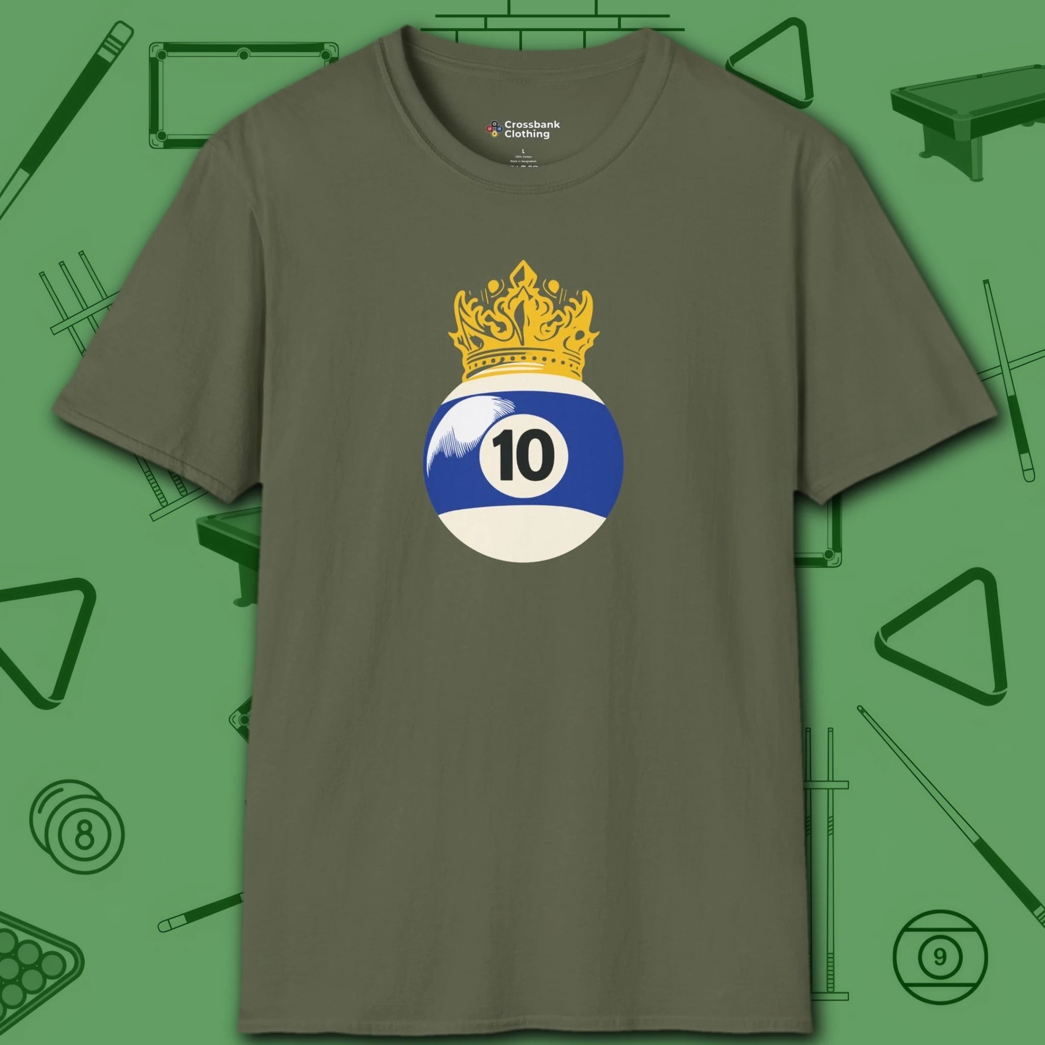 Table Royalty T-Shirt, in Military Green color, billiards shirt, front view