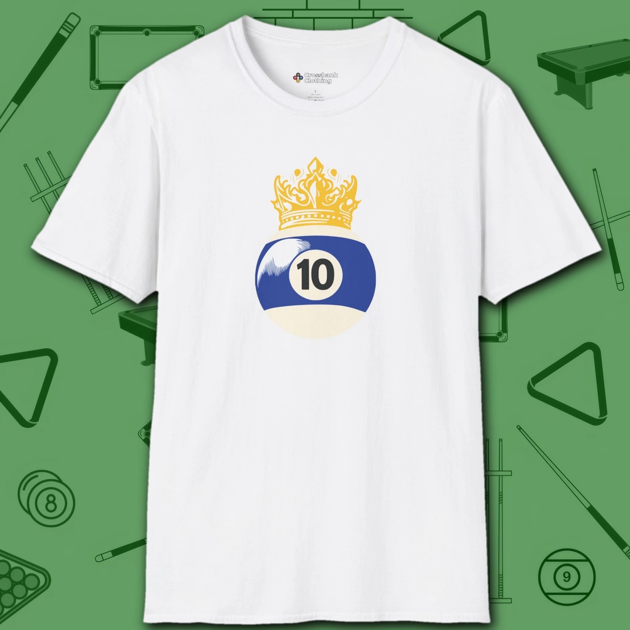 Table Royalty T-Shirt, in White color, billiards shirt, front view