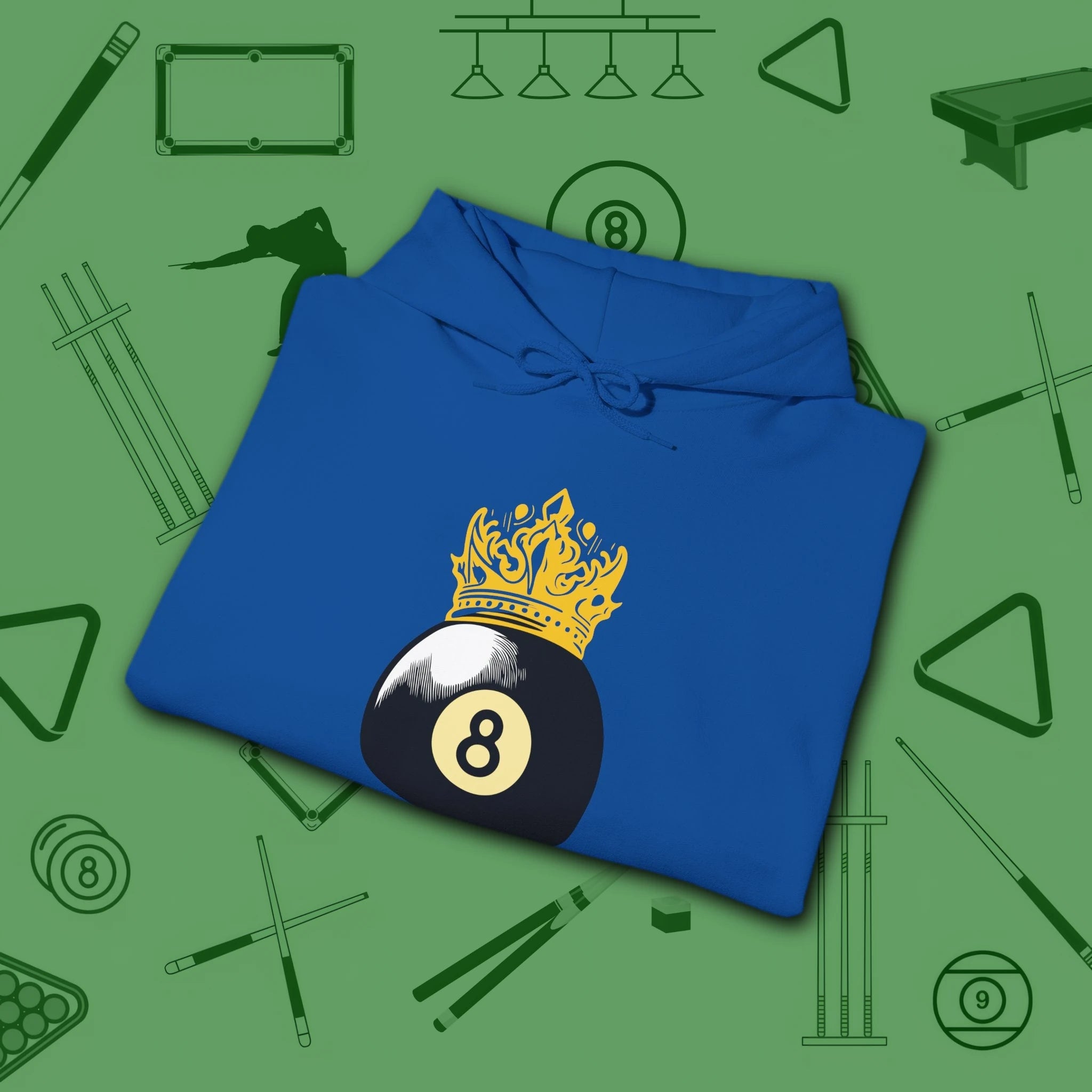 Table Royalty Hoodie, in Royal color, billiards shirt, folded view