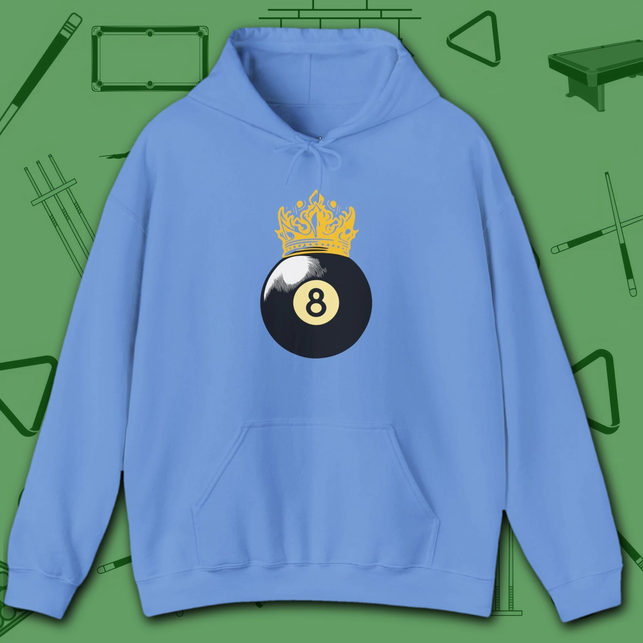 Table Royalty Hoodie, in Carolina Blue color, billiards shirt, front view
