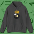 Table Royalty Hoodie, in Dark Heather color, billiards shirt, front view