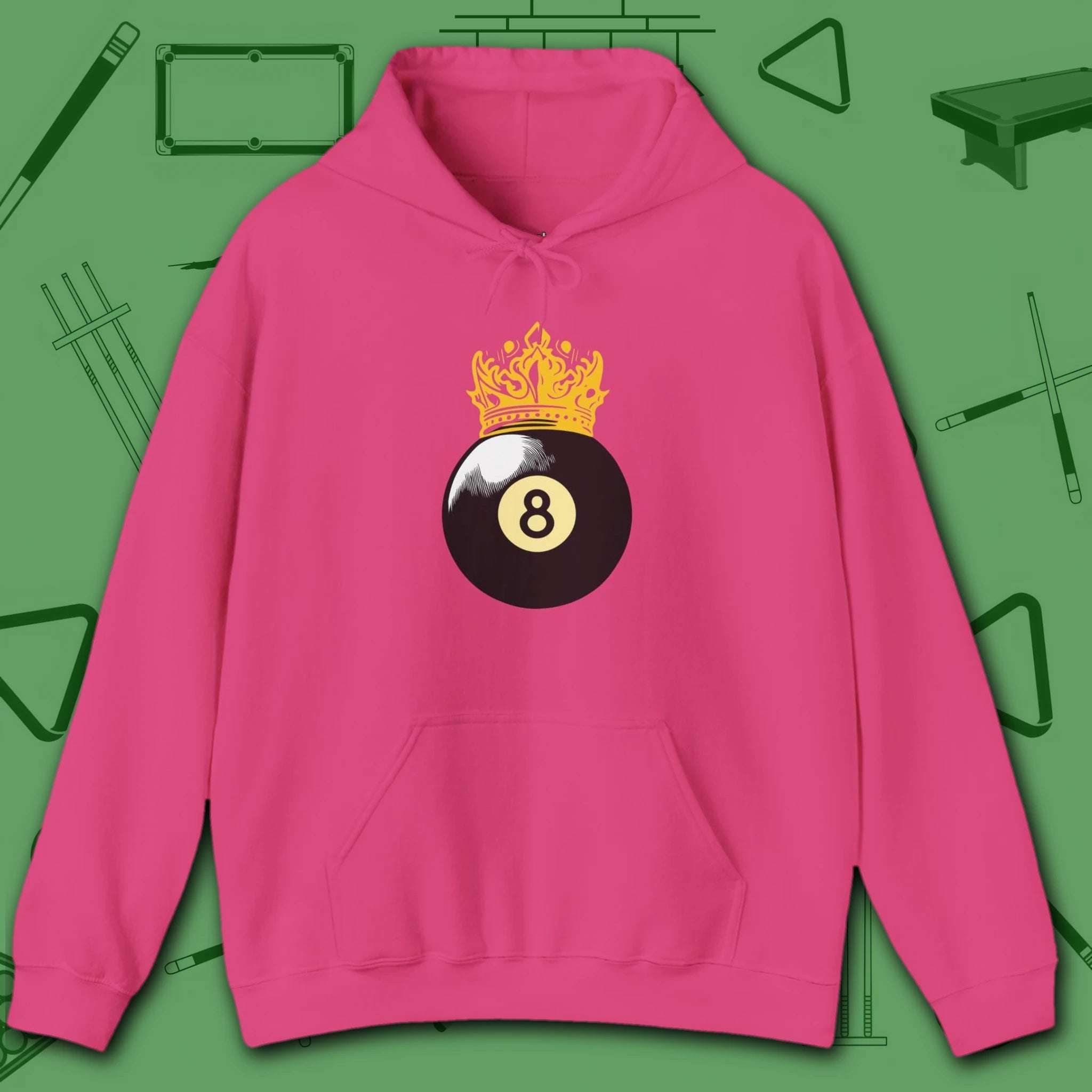 Table Royalty Hoodie, in Heliconia color, billiards shirt, front view
