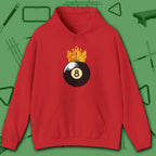 Table Royalty Hoodie, in Red color, billiards shirt, front view