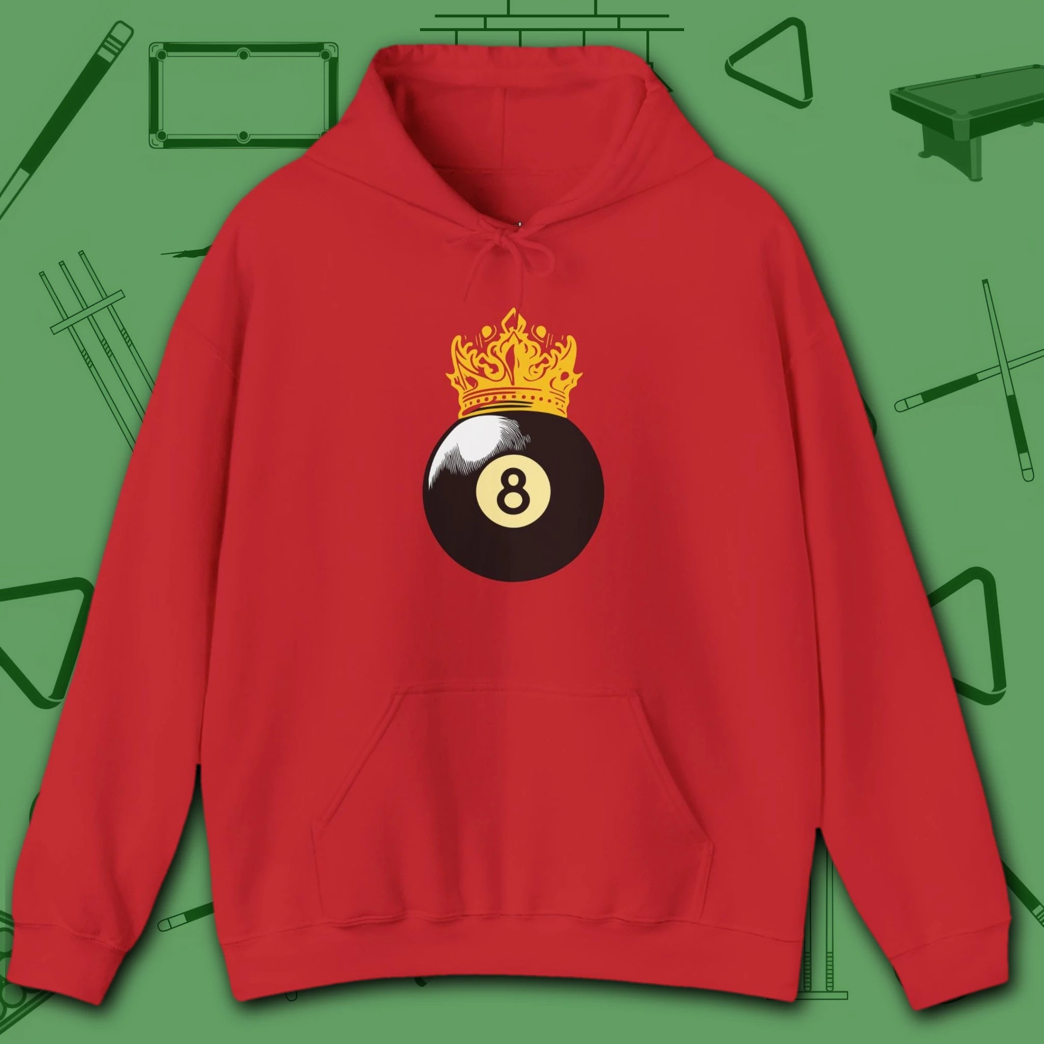 Table Royalty Hoodie, in Red color, billiards shirt, front view