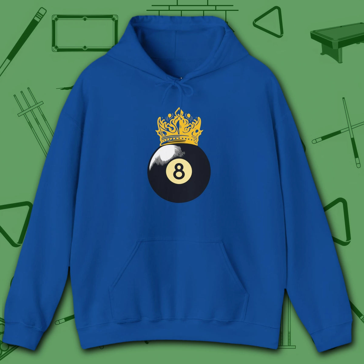 Table Royalty Hoodie, in Royal color, billiards shirt, front view