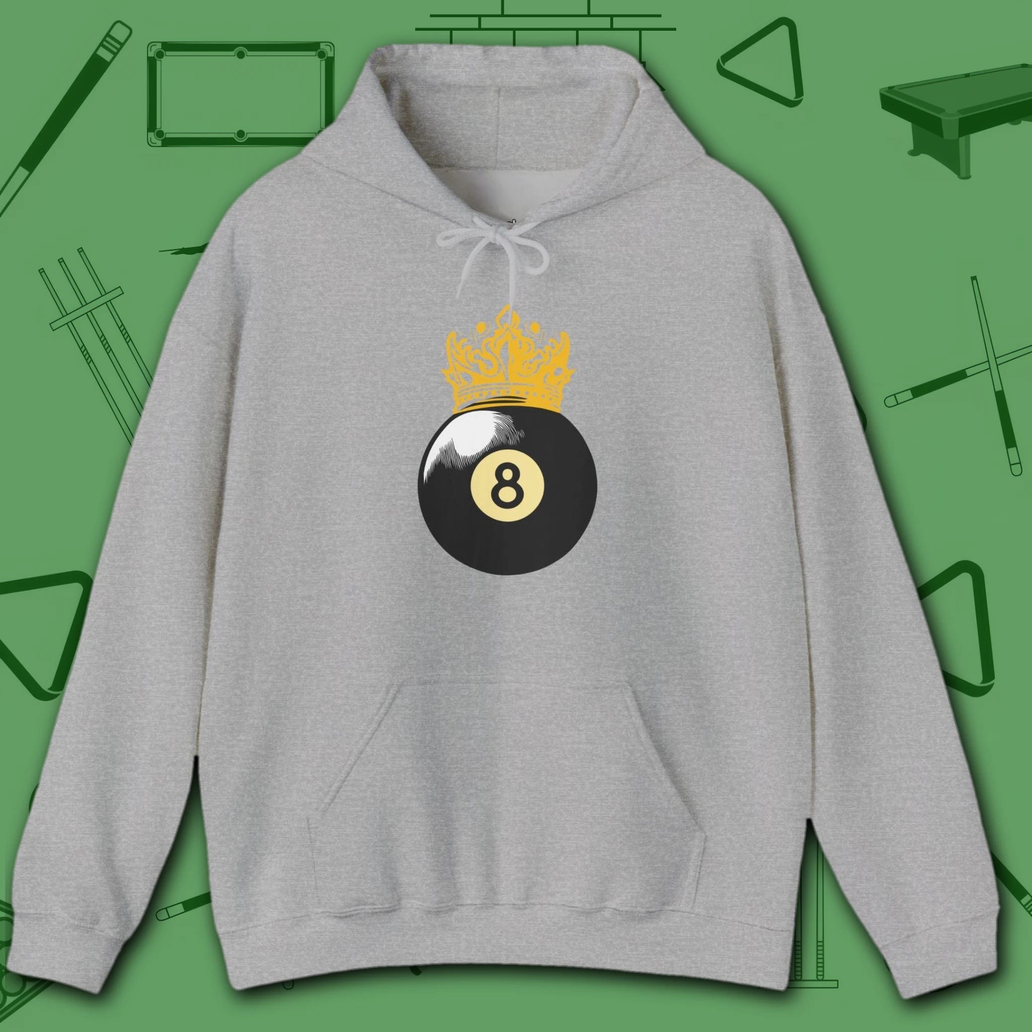 Table Royalty Hoodie, in Sport Grey color, billiards shirt, front view