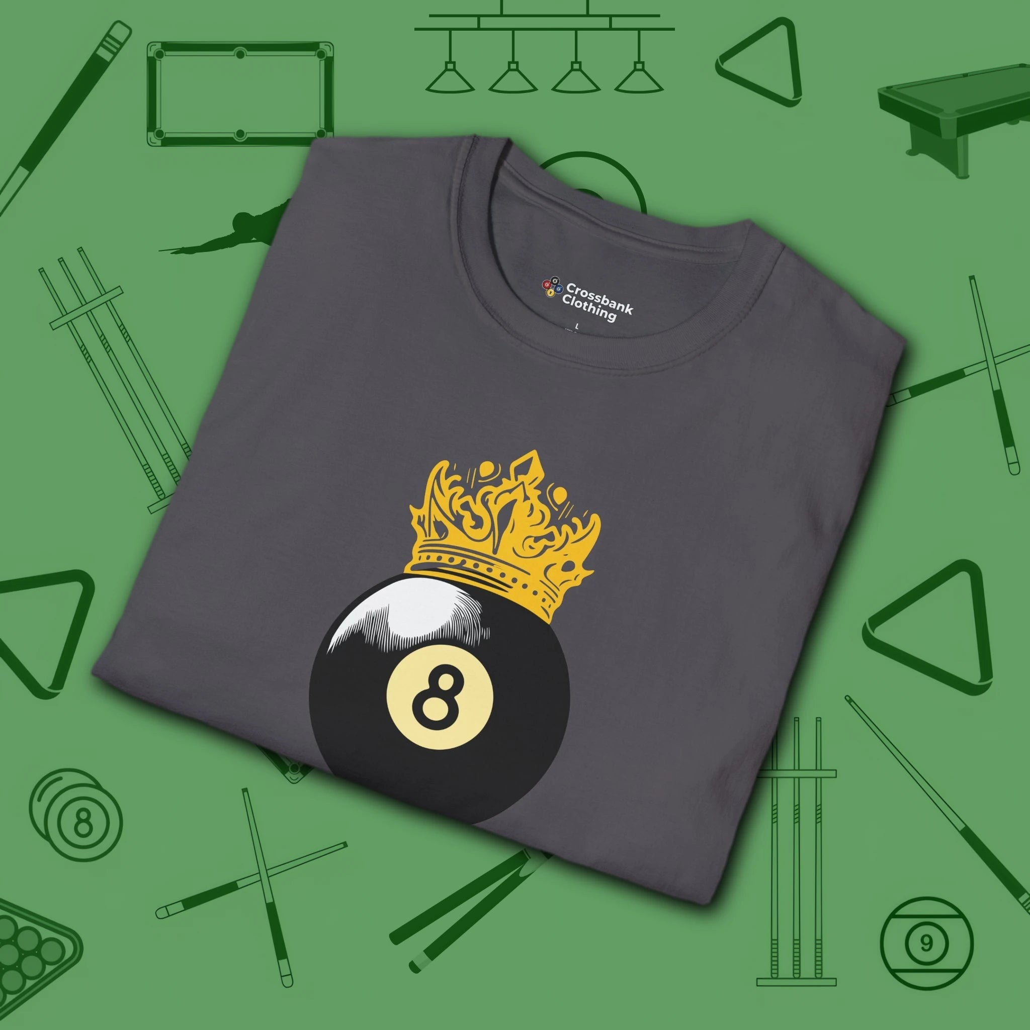 Table Royalty T-Shirt, in Charcoal color, billiards shirt, folded view