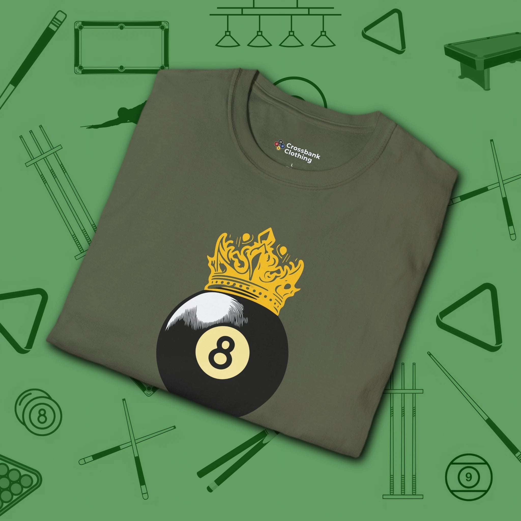 Table Royalty T-Shirt, in Military Green color, billiards shirt, folded view
