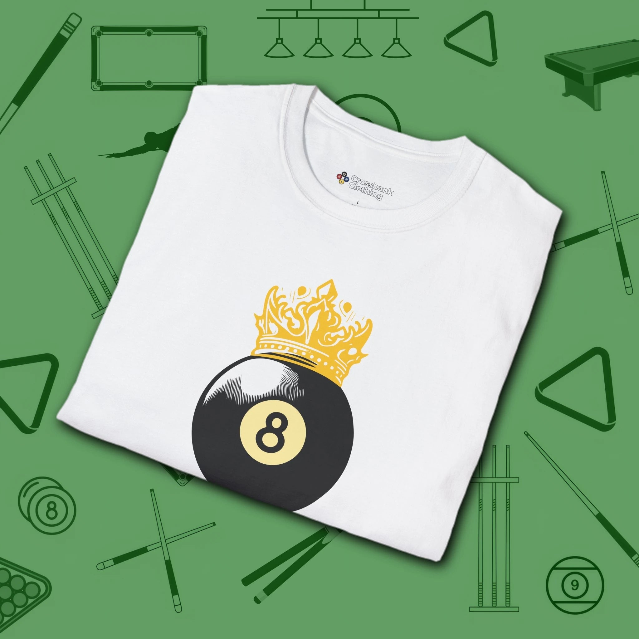 Table Royalty T-Shirt, in White color, billiards shirt, folded view