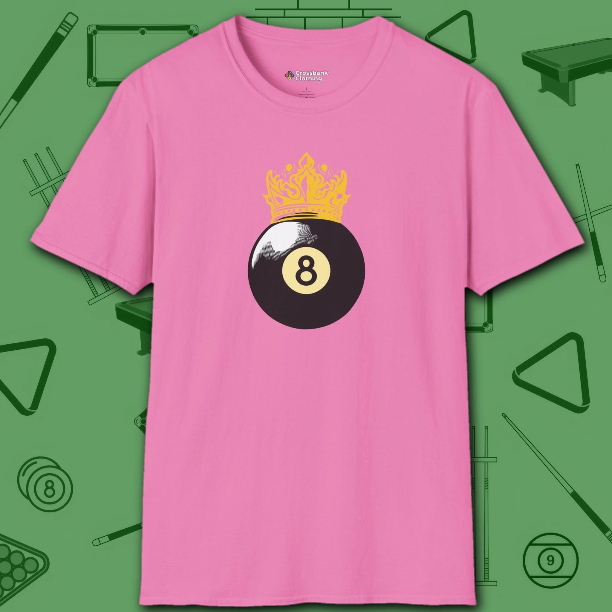 Table Royalty T-Shirt, in Azalea color, billiards shirt, front view