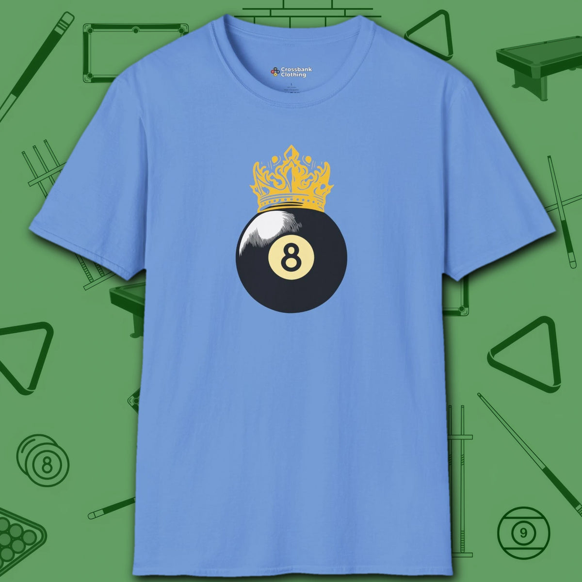 Table Royalty T-Shirt, in Carolina Blue color, billiards shirt, front view