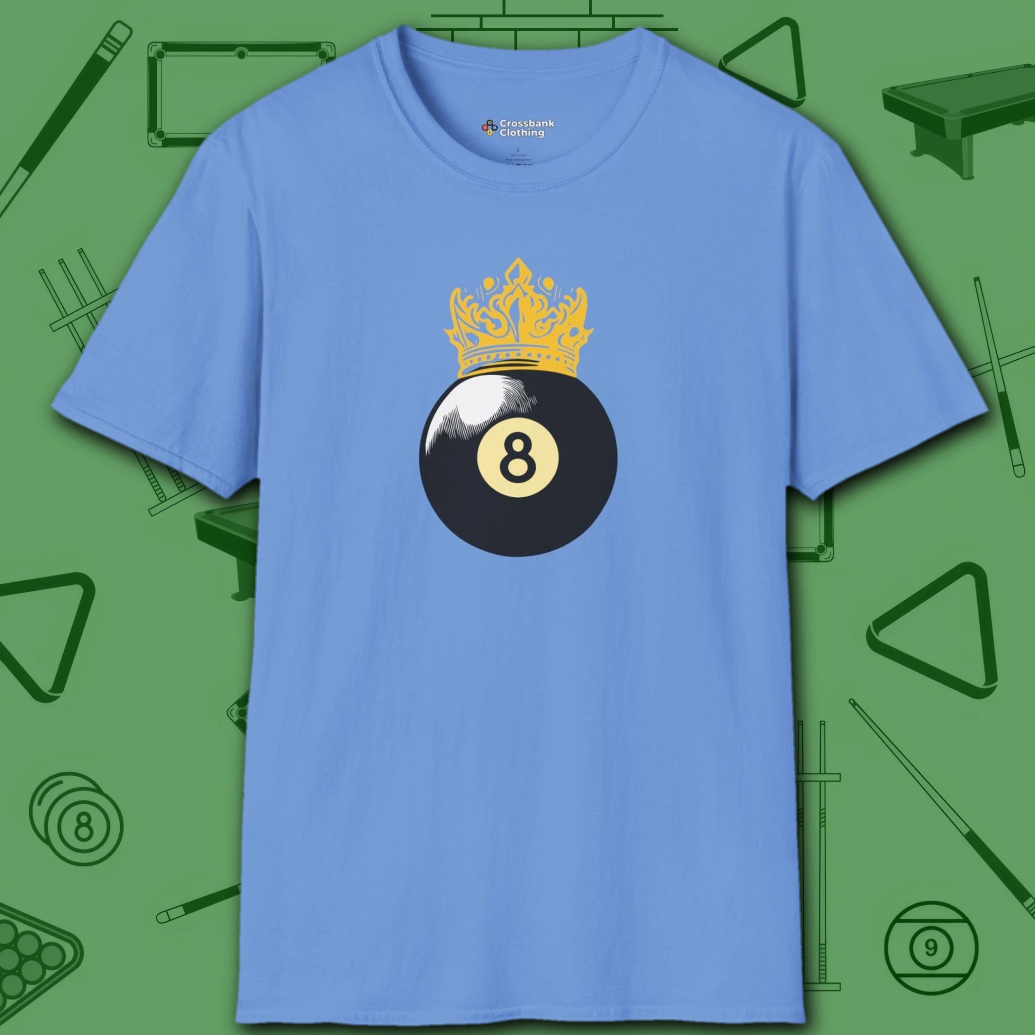 Table Royalty T-Shirt, in Carolina Blue color, billiards shirt, front view