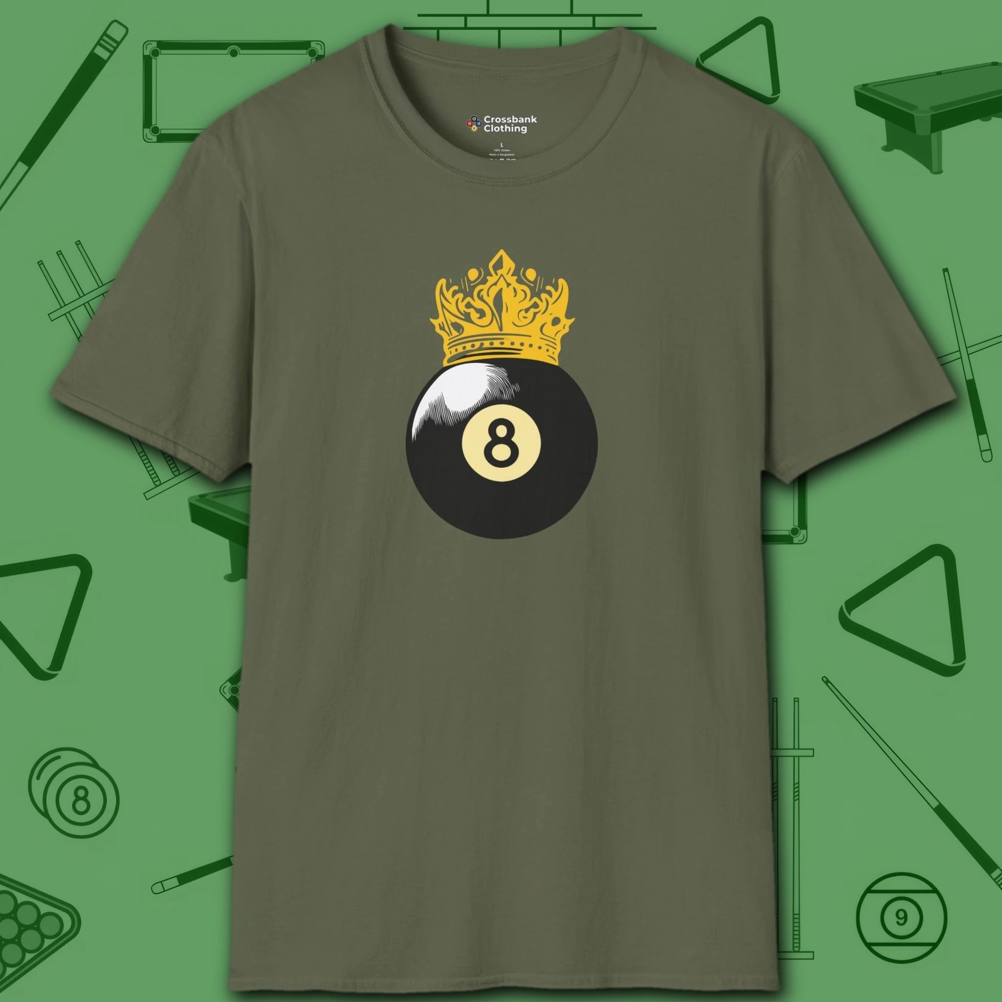 Table Royalty T-Shirt, in Military Green color, billiards shirt, front view