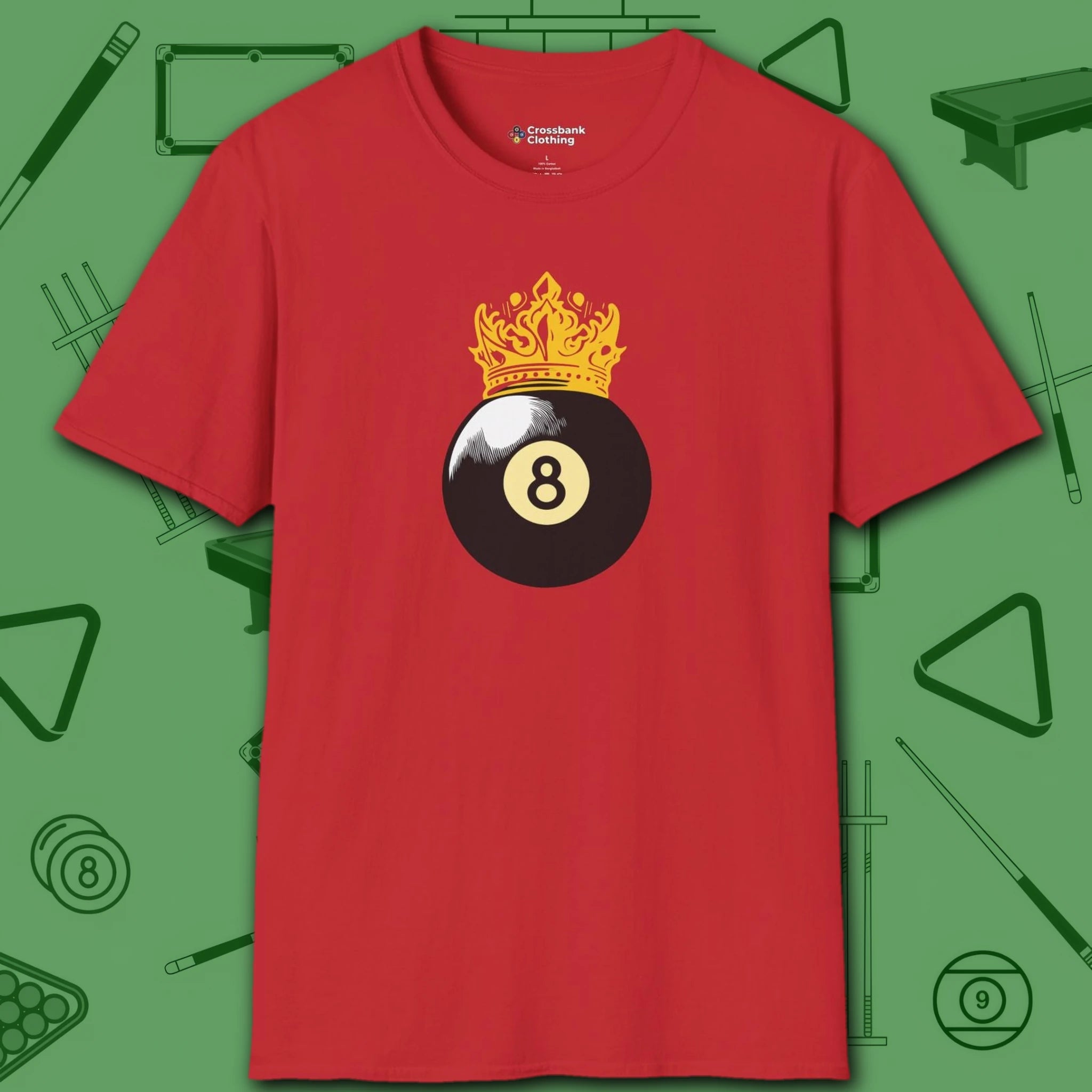 Table Royalty T-Shirt, in Red color, billiards shirt, front view
