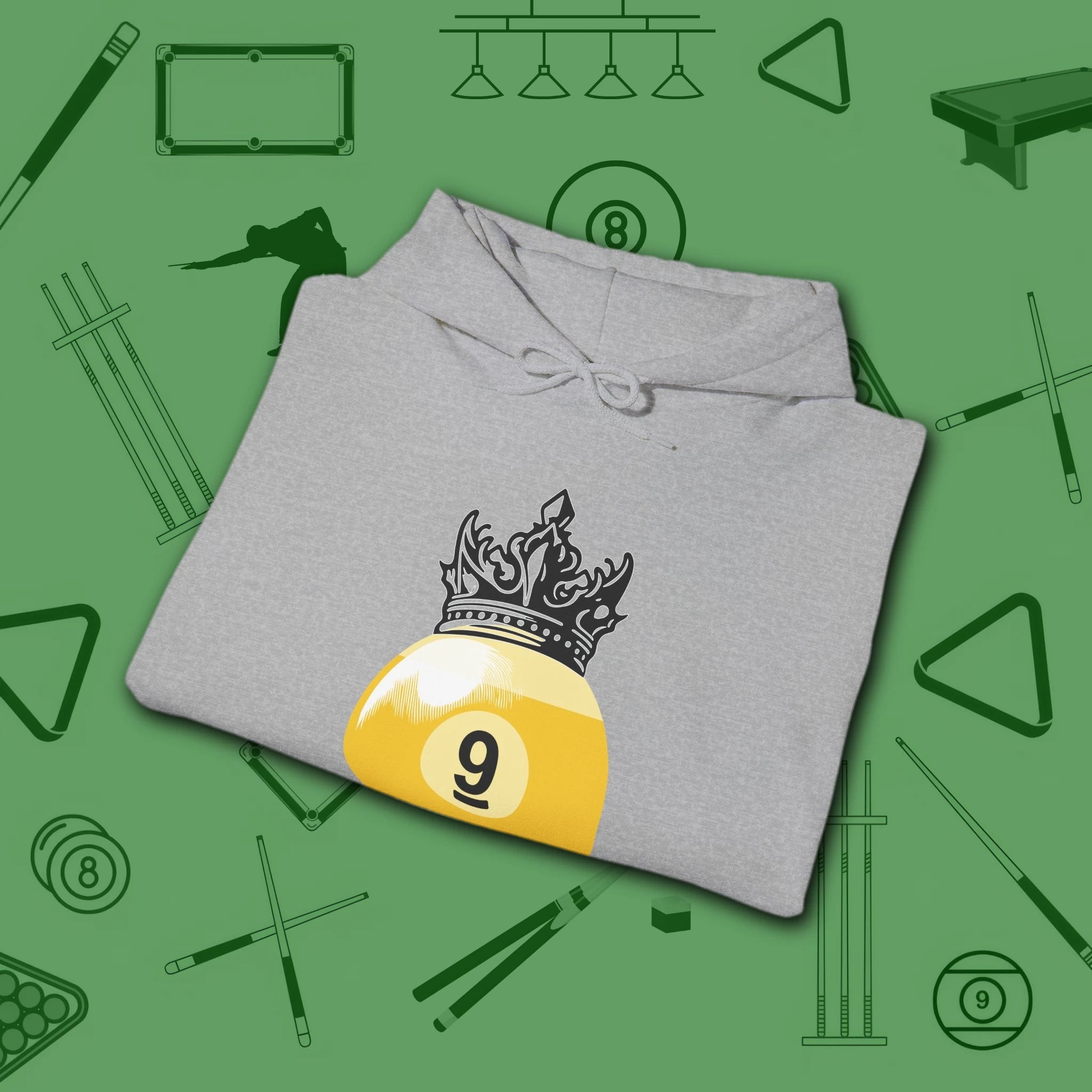 Table Royalty Hoodie, in Sport Grey color, billiards shirt, folded view