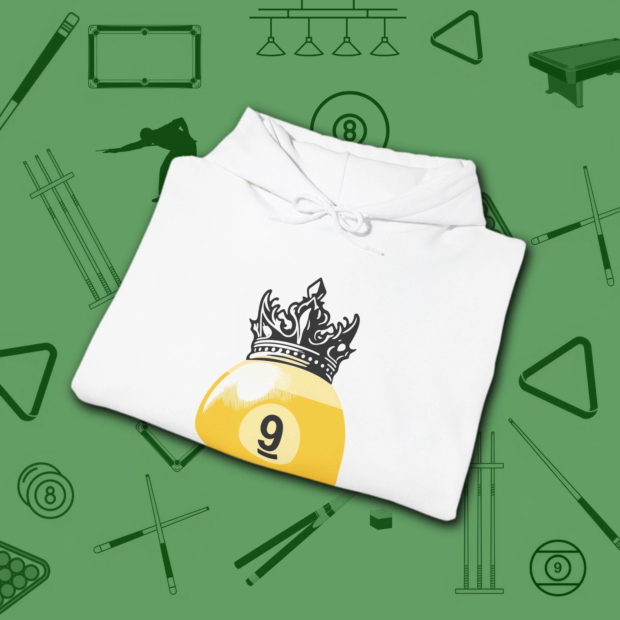 Table Royalty Hoodie, in White color, billiards shirt, folded view