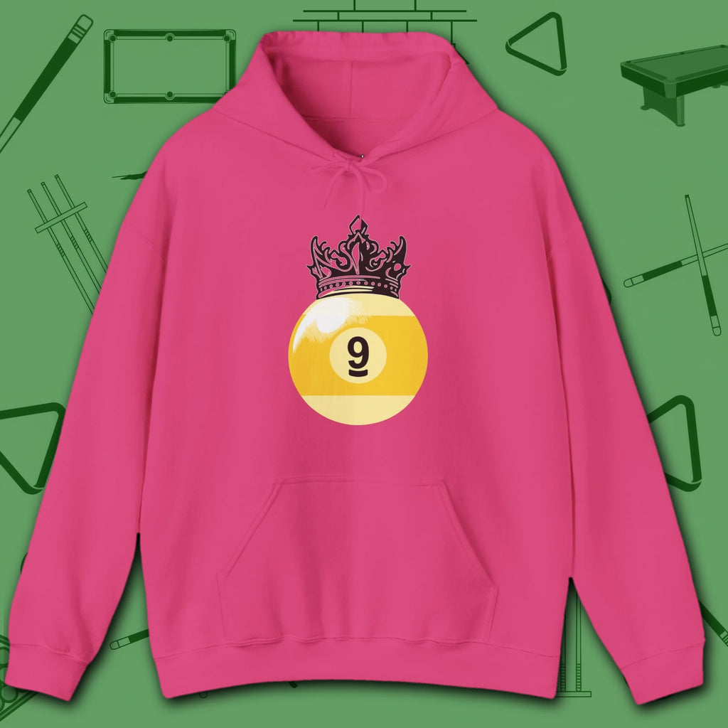 Table Royalty Hoodie, in Heliconia color, billiards shirt, front view