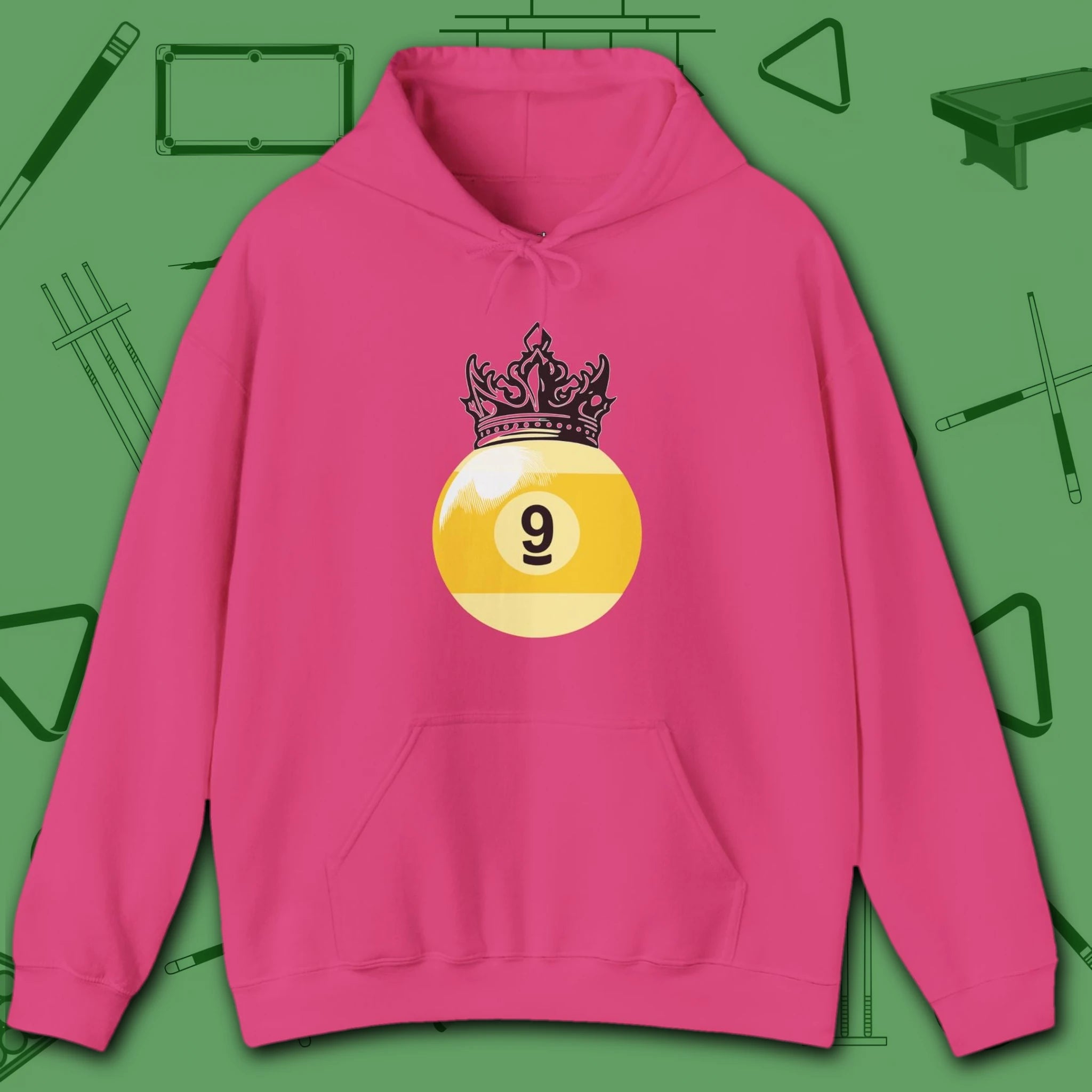 Table Royalty Hoodie, in Heliconia color, billiards shirt, front view
