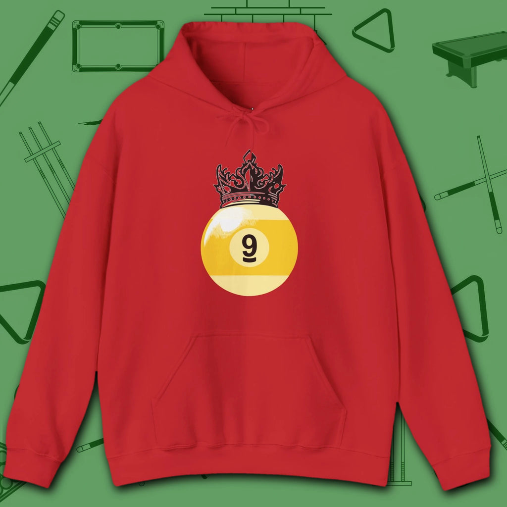 Table Royalty Hoodie, in Red color, billiards shirt, front view