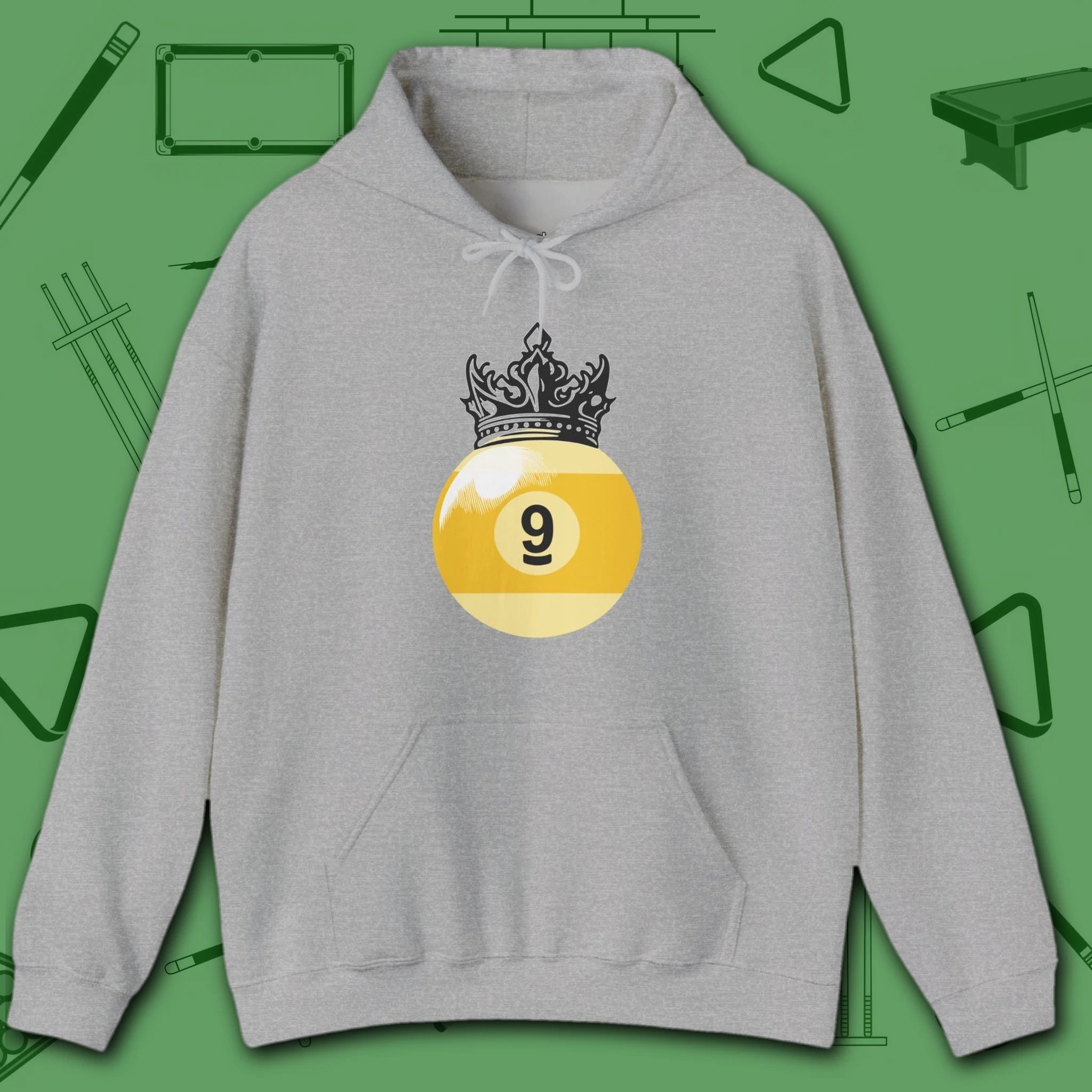Table Royalty Hoodie, in Sport Grey color, billiards shirt, front view