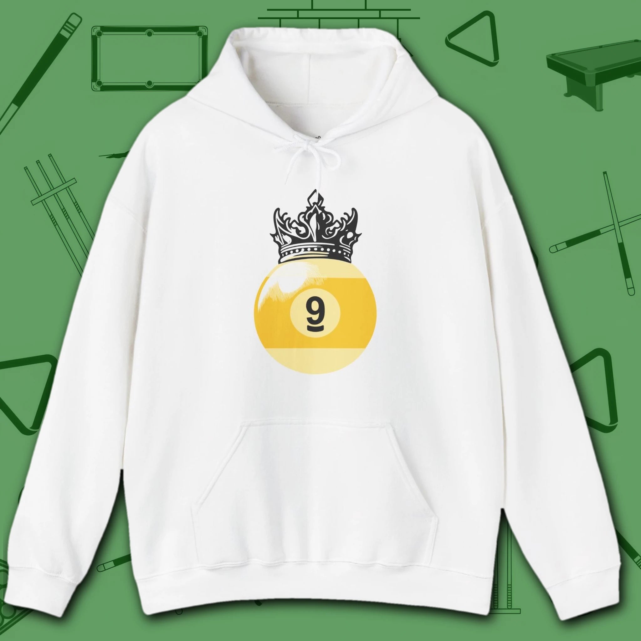 Table Royalty Hoodie, in White color, billiards shirt, front view